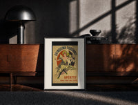 Black-framed Woman dancing with white cat print on a moody console with designer coffee-table books