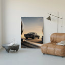 Classic black Ford Mustang fastback poster framed in a luxury living-room setting