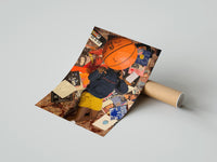 Gently curled Records, Books and a Basketball print beside its protective shipping tube