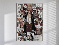 Red-Haired Shanks manga collage poster in a slim frame on a bright wall with soft window light