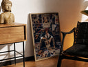Brass-framed Red-haired pirate man sitting print leaning in a warm styled corner by a sculpture