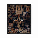 Framed Red-haired pirate man sitting print shown as a bold statement piece on a clean gallery wall
