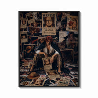 Framed Red-haired pirate man sitting print shown as a bold statement piece on a clean gallery wall