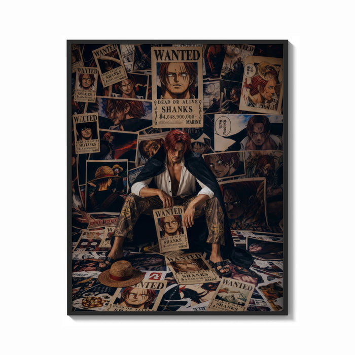 Framed Red-haired pirate man sitting print shown as a bold statement piece on a clean gallery wall