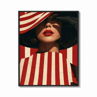 Framed Red Stripes and a Wide Hat print shown as a bold statement piece on a clean gallery wall