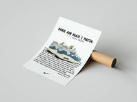 Repeating Nike branding poster with Air Max 1 illustration partially unrolled from a shipping tube