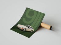 Porsche 911 Classic poster rolled beside its crush-resistant shipping tube