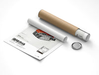 Rolled SEAxFOOD Market Original Salmon Sushi poster partially unrolled beside its cardboard shipping tube