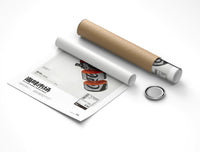 Rolled SEAxFOOD Market Salmon Sushi Coke Can poster partially unrolled beside its cardboard shipping tube