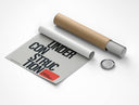 Rolled Under Construction motivational typography poster with cardboard tube packaging
