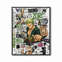 Framed Roronoa Zoro swordsman with katana print shown as a bold statement piece on a clean gallery wall