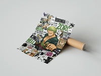 Rolled Roronoa Zoro swordsman with katana poster beside its crush-resistant kraft shipping tube