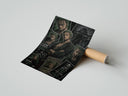 Rolled Roronoa Zoro swordsman collage poster beside its crush-resistant kraft shipping tube