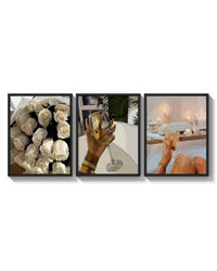 Roses, Wine and Candlelit Bath Set of 3 arranged on a bright gallery wall