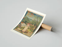 Rolled woman serving glass of water poster beside its crush-resistant kraft shipping tube