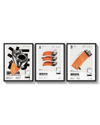Salmon Sushi Lighter Set of 3 three-panel set arranged as a triptych on a bright gallery wall