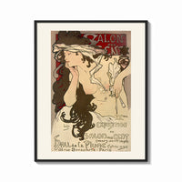 Framed Woman with flowing hair holding feather print shown as a bold statement piece on a clean gallery wall