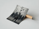 Rolled Samurai warriors in armor with swords poster beside its crush-resistant kraft shipping tube