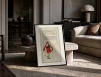 Santa Christmas Greeting print on the floor, leaning against a travertine table