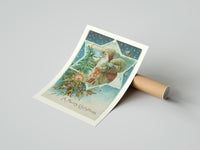 Gently curled Santa A Merry Christmas print beside its protective shipping tube