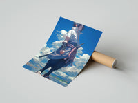 Rolled anime ninja with sword poster beside its crush-resistant kraft shipping tube