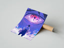 Rolled Anime ninja facing giant eye poster beside its crush-resistant kraft shipping tube