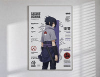Sasuke Uchiha standing with sword poster in a slim frame on a bright wall with soft window light