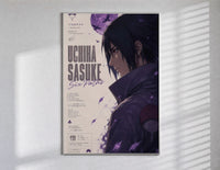 Anime male character profile portrait poster in a slim frame on a bright wall with soft window light