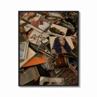 Framed Scattered CD Album Cases print shown as a bold statement piece on a clean gallery wall