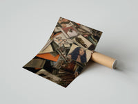 Gently curled Scattered CD Album Cases print beside its protective shipping tube