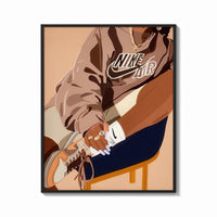 Framed Black Woman in a Brown Crewneck print shown as a bold statement piece on a clean gallery wall