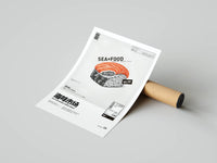 SEA x FOOD Market Collection poster being unrolled on a concrete floor