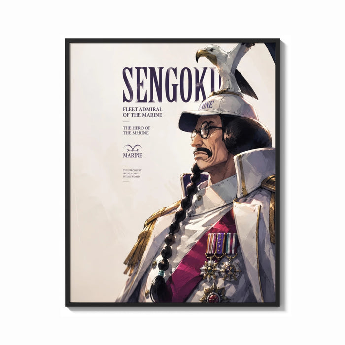 Framed Marine fleet admiral in white uniform print shown as a bold statement piece on a clean gallery wall