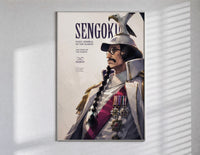 Marine fleet admiral in white uniform poster in a slim frame on a bright wall with soft window light