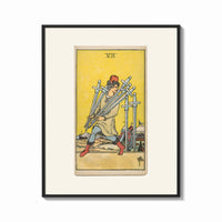 Framed Man carrying five swords print shown as a bold statement piece on a clean gallery wall