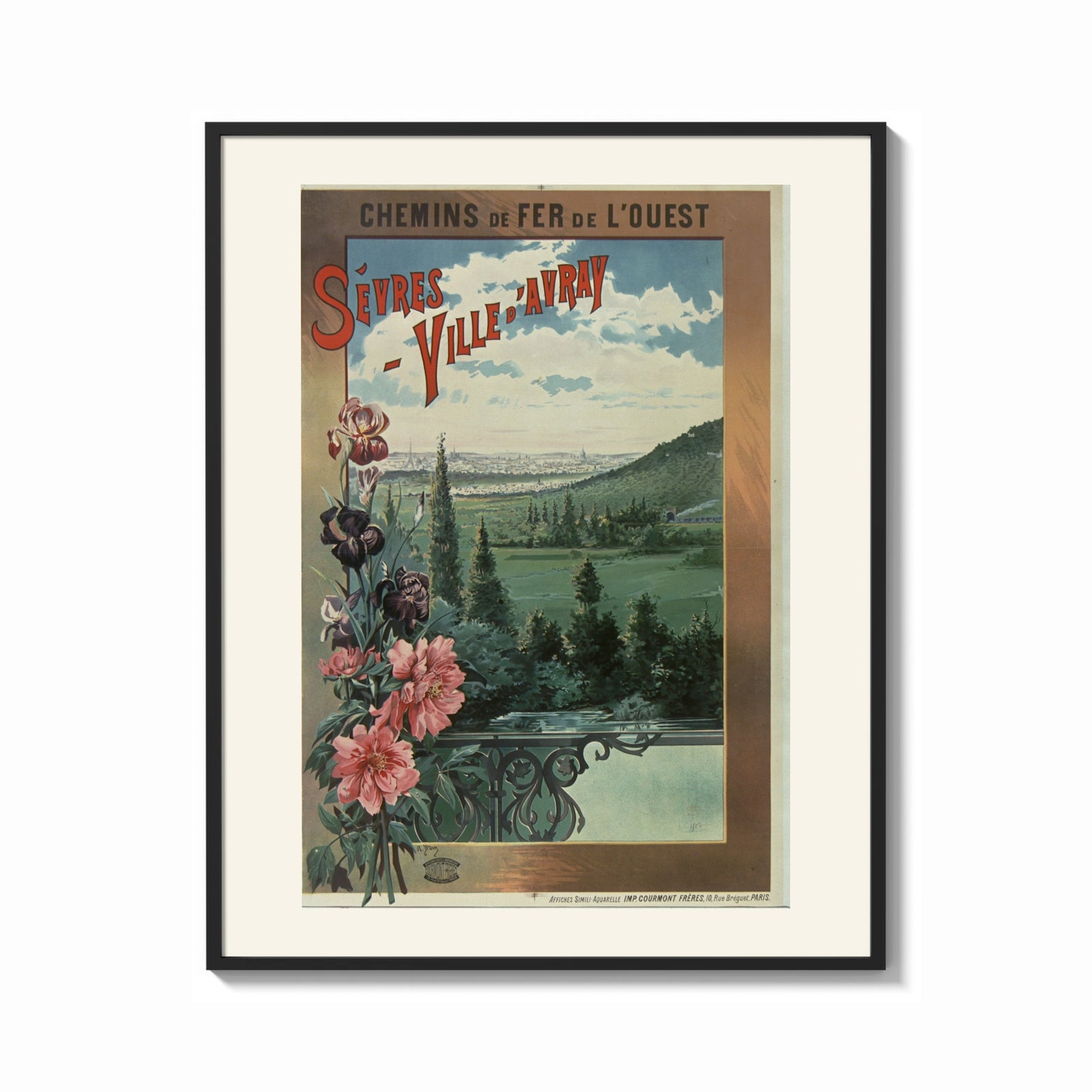 Framed landscape view of Paris from hills print shown as a bold statement piece on a clean gallery wall