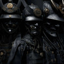 Shadow Honor Triptych Art Prints Set of 3 by Haus of Prints, featuring three black samurai portraits in bold detail.