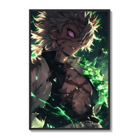 muscular anime man with purple eye poster framed on a white gallery wall