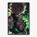 muscular anime man with purple eye poster framed on a white gallery wall