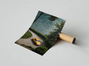 Silver Porsche 911 parked beside a modern home and pool poster with shipping tube