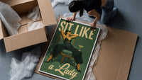 Sit Like a Lady framed print being unpacked from protective bubble wrap and a box