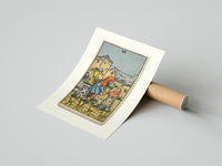 Rolled Two children exchanging cups of flowers poster beside its crush-resistant kraft shipping tube