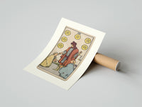 Rolled Merchant giving coins to beggars poster beside its crush-resistant kraft shipping tube