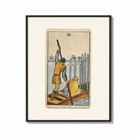 Framed Ferryman poling boat with swords print shown as a bold statement piece on a clean gallery wall