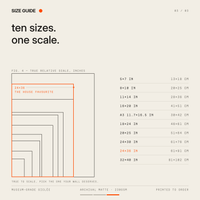 Poster print size guide — all ten sizes from 5x7 to 32x40 inches