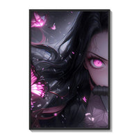 Anime girl with pink eyes poster framed on a white gallery wall