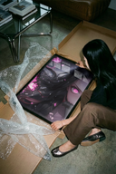 The Anime girl with pink eyes poster shown across its range of print sizes