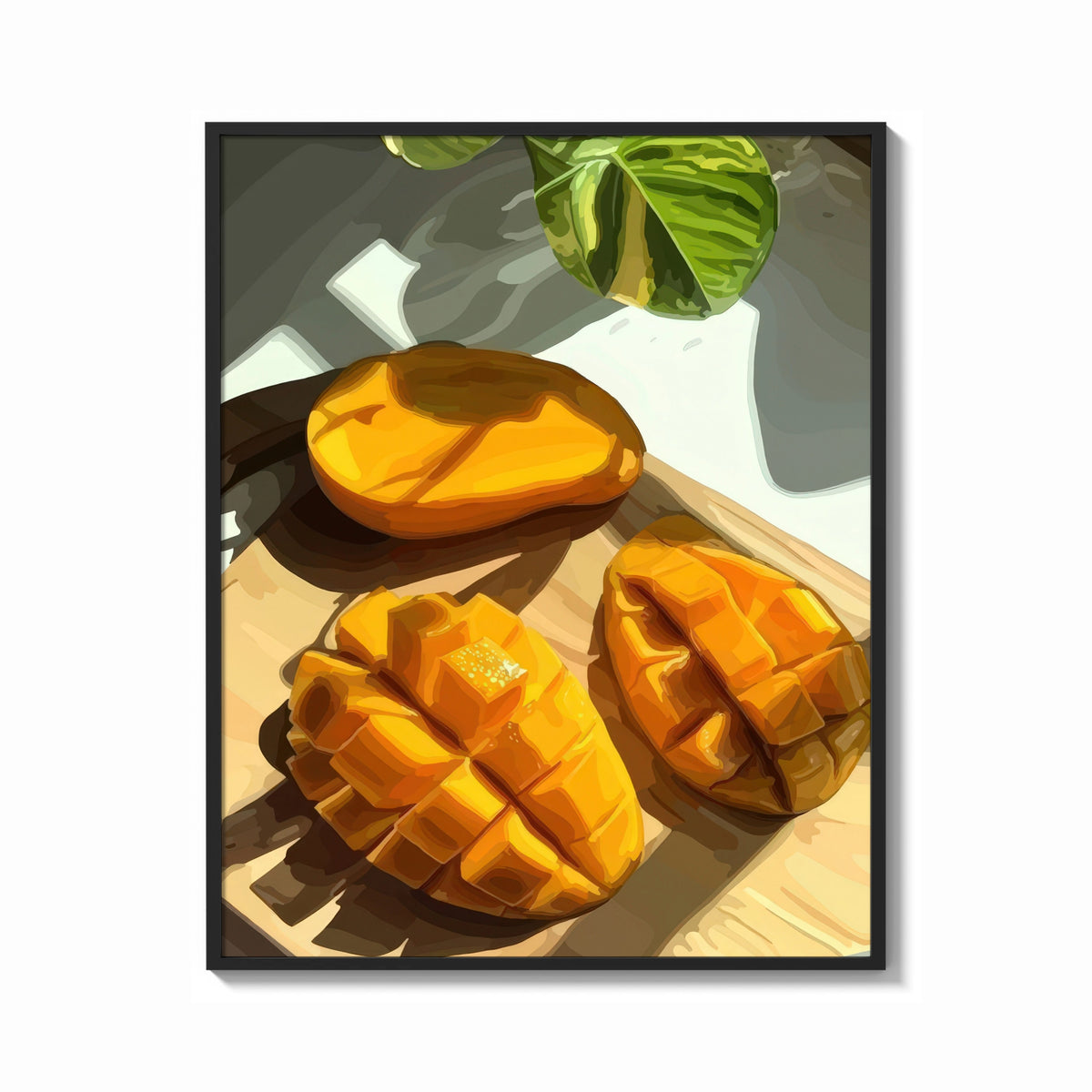 Framed Sliced Mango print shown as a bold statement piece on a clean gallery wall