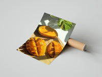 Gently curled Sliced Mango print beside its protective shipping tube