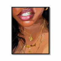 Framed Smile with a Butterfly Pendant print shown as a bold statement piece on a clean gallery wall